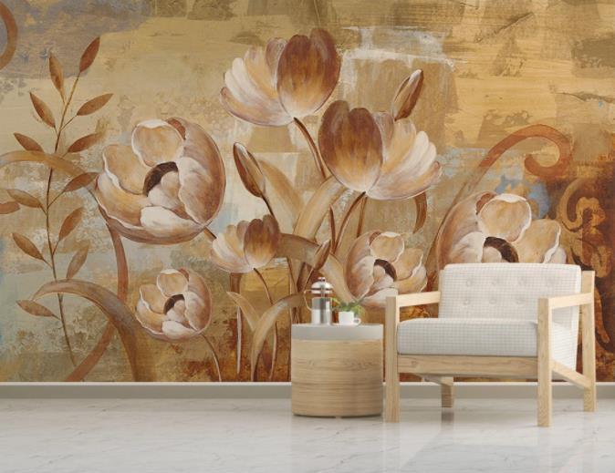 3D Hand Painted Brown Flowers Leaves Wall Mural Wallpaper 84- Jess Art Decoration
