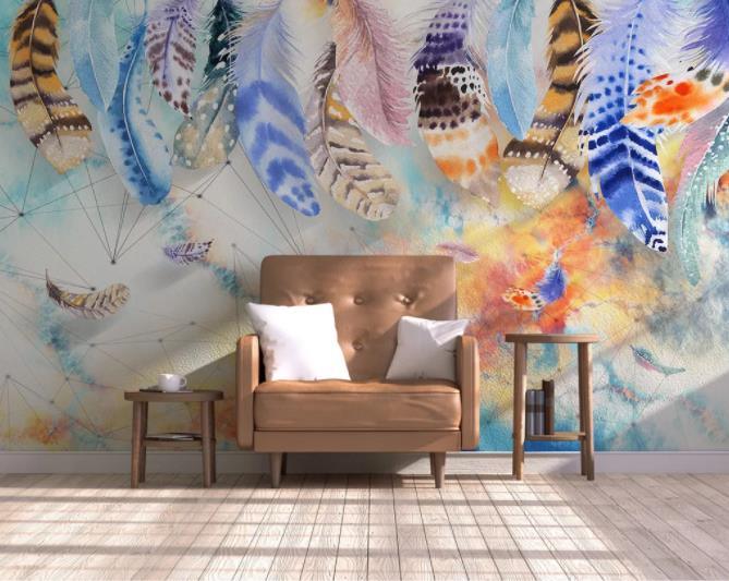 3D Hand Painted Colorful Feathers Wall Mural Wallpaper 86- Jess Art Decoration