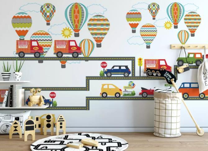 3D Cartoon Car Balloon Wall Mural Wallpaper 91- Jess Art Decoration