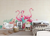 3D Pink Flamingo Flower Wall Mural Wallpaper 93- Jess Art Decoration