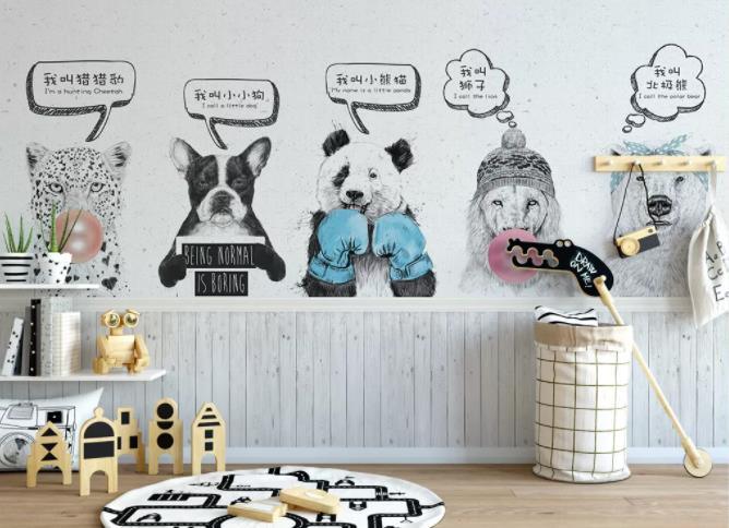 3D Hand Drawn Cartoon Animals Wall Mural Wallpaper 95- Jess Art Decoration