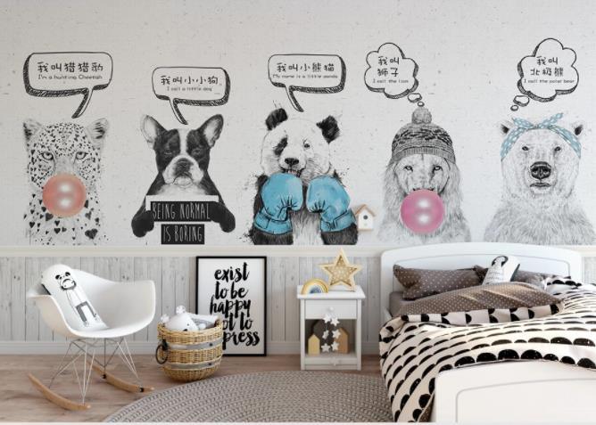 3D Hand Drawn Cartoon Animals Wall Mural Wallpaper 95- Jess Art Decoration