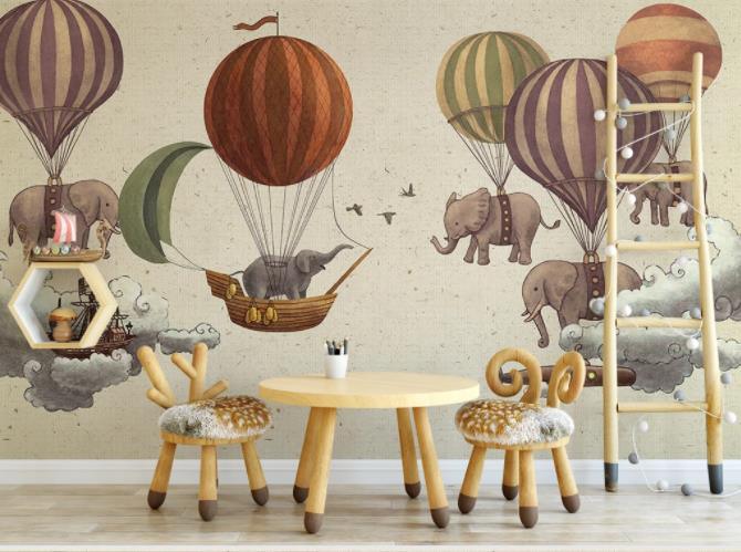 3D Hand Painted Balloon Elephant Wall Mural Wallpaper 96- Jess Art Decoration