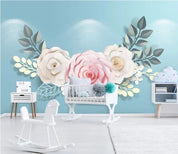 3D Hand Painted Rose Blue Wall Mural Wallpaper 100- Jess Art Decoration