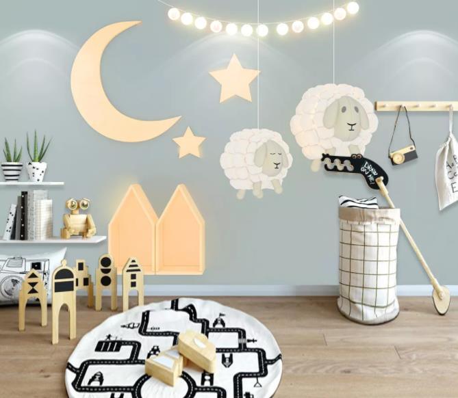 3D Cartoon Sheep Moon Wall Mural Wallpaper 103- Jess Art Decoration
