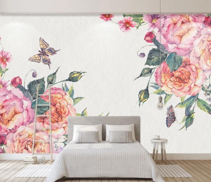 3D Hand Painted Pink Peony Wall Mural Wallpaper 106- Jess Art Decoration