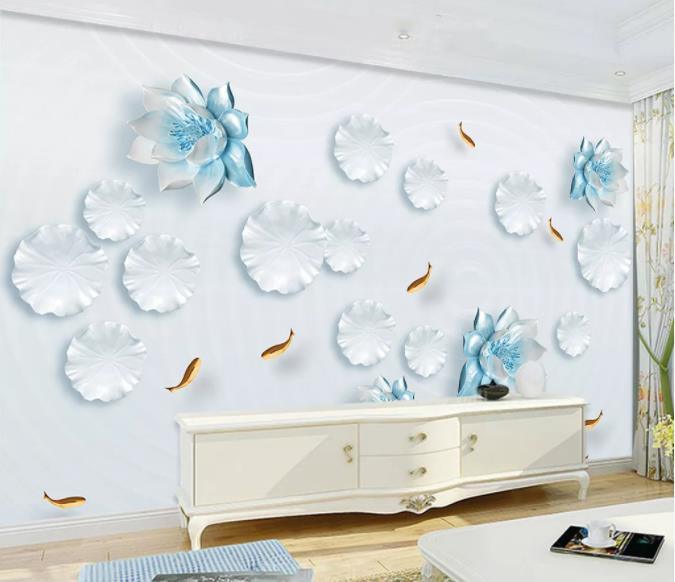 3D Blue Tridimensional Lotus Wall Mural Wallpaper 110- Jess Art Decoration