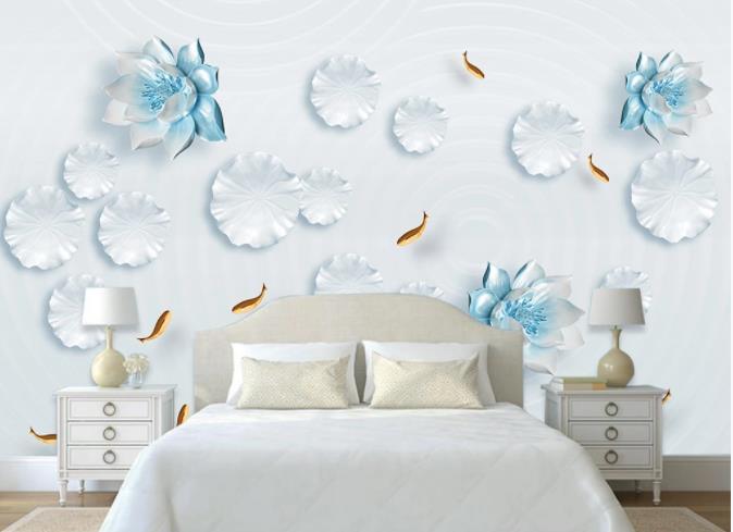 3D Blue Tridimensional Lotus Wall Mural Wallpaper 110- Jess Art Decoration