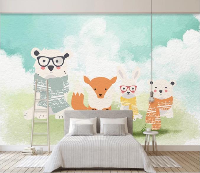 3D Cartoon Animals Wall Mural Wallpaper 134- Jess Art Decoration