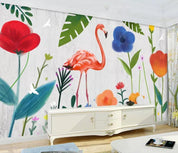 3D Hand Painted Flamingo Flowers Wall Mural Wallpaper 136- Jess Art Decoration