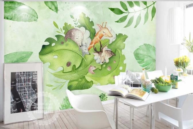 3D Hand Painted Leaf Animals Wall Mural Wallpaper 144- Jess Art Decoration