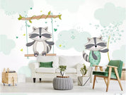 3D Cartoon Raccoon Green Wall Mural Wallpaper 153- Jess Art Decoration