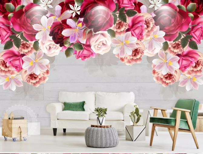3D Hand Painted Pink Flowers Wall Mural Wallpaper 154- Jess Art Decoration