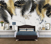 3D Black Feather Marble Wall Mural Wallpaper 223- Jess Art Decoration