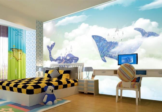 3D Cartoon Sky Whale Wall Mural Wallpaper 224- Jess Art Decoration