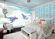 3D Cartoon Sky Whale Wall Mural Wallpaper 224- Jess Art Decoration