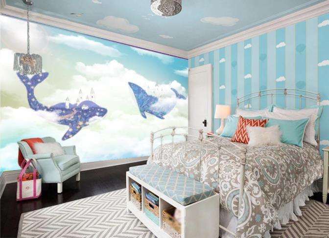 3D Cartoon Sky Whale Wall Mural Wallpaper 224- Jess Art Decoration