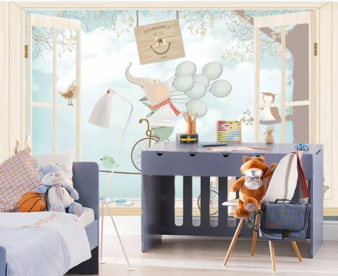 3D Cartoon Elephant Balloon Wall Mural Wallpaper 231- Jess Art Decoration