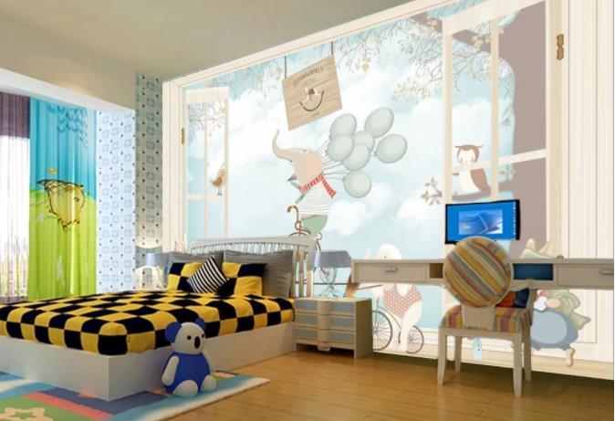 3D Cartoon Elephant Balloon Wall Mural Wallpaper 231- Jess Art Decoration