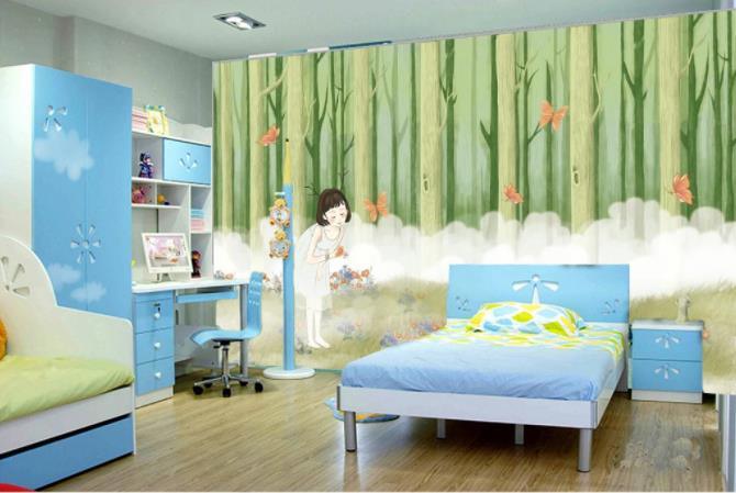 3D Cartoon Green Forest Girl Wall Mural Wallpaper 235- Jess Art Decoration