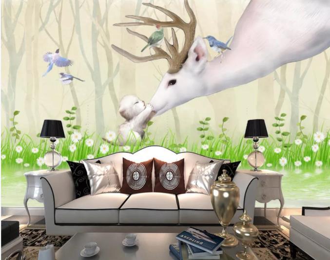 3D Cartoon Elk Forest Wall Mural Wallpaper 241- Jess Art Decoration