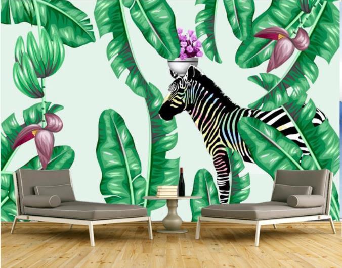 3D Tropical Rainforest Zebra Wall Mural Wallpaper 255- Jess Art Decoration