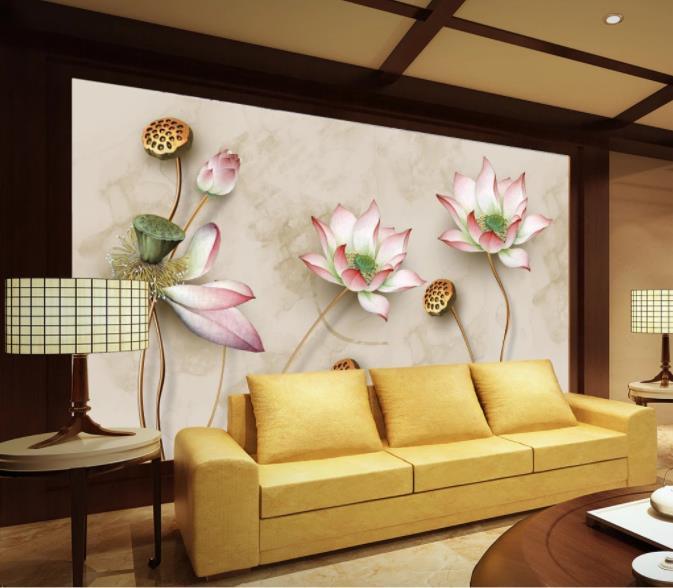 3D Lotus Pattern Wall Mural Wallpaper 5- Jess Art Decoration