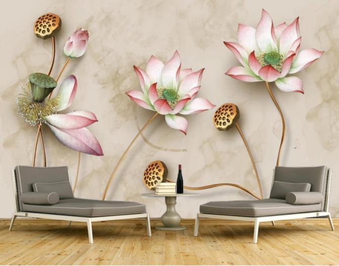 3D Lotus Pattern Wall Mural Wallpaper 5- Jess Art Decoration