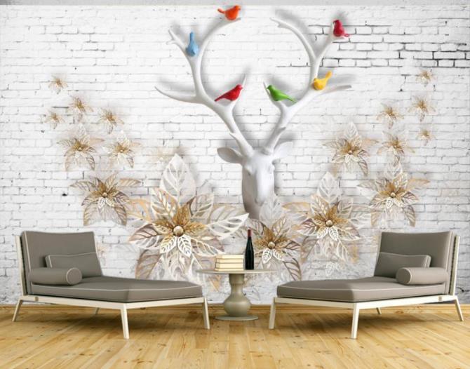 3D White Elk Floral Wall Mural Wallpaper 17- Jess Art Decoration
