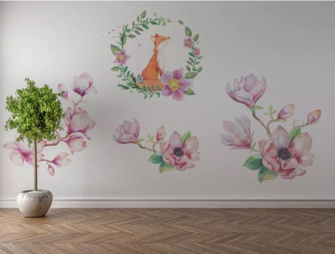 3D Pink Flower Fox Wall Mural Wallpaper 28- Jess Art Decoration