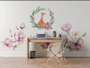 3D Pink Flower Fox Wall Mural Wallpaper 28- Jess Art Decoration