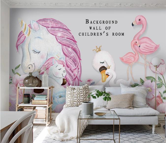 3D Unicorn Swan Wall Mural Wallpaper 42- Jess Art Decoration