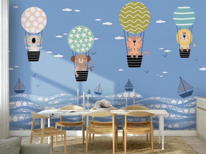 3D Cartoon Blue Sky Animal Balloon Wall Mural Wallpaper 49- Jess Art Decoration