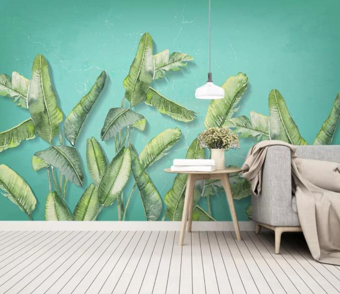 3D Hand Painted Green Leaves Wall Mural Wallpaper 56- Jess Art Decoration