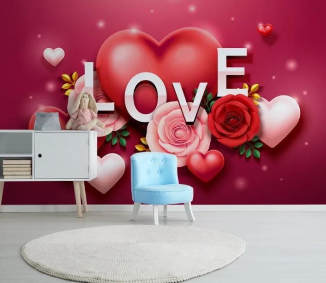 3D Pink Rose Love Wall Mural Wallpaper 68- Jess Art Decoration