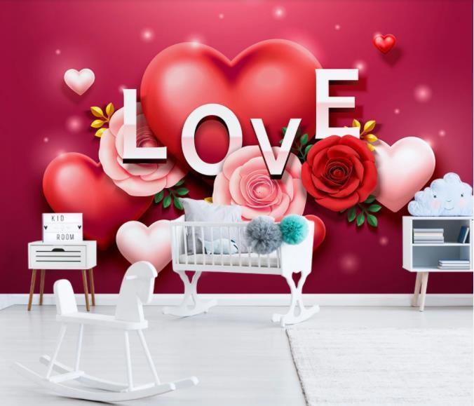 3D Pink Rose Love Wall Mural Wallpaper 68- Jess Art Decoration