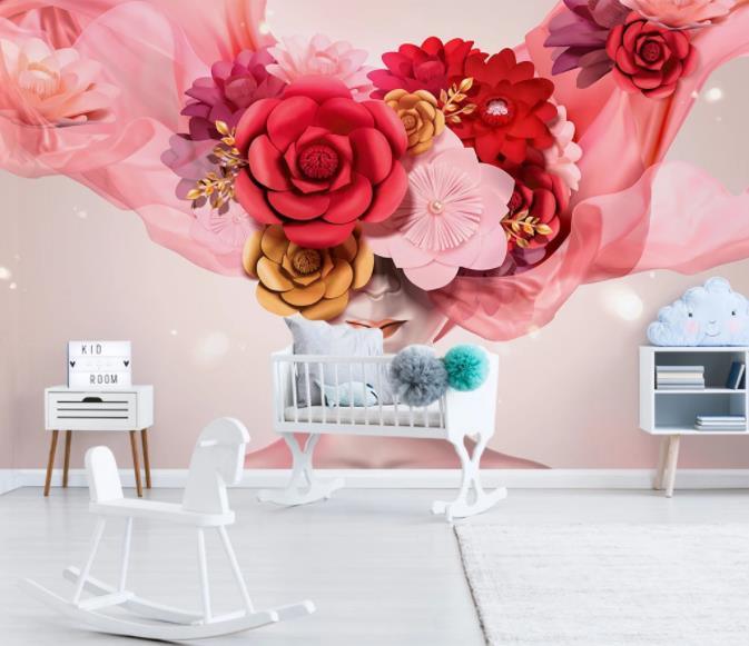 3D Pink Rose Woman Wall Mural Wallpaper 70- Jess Art Decoration