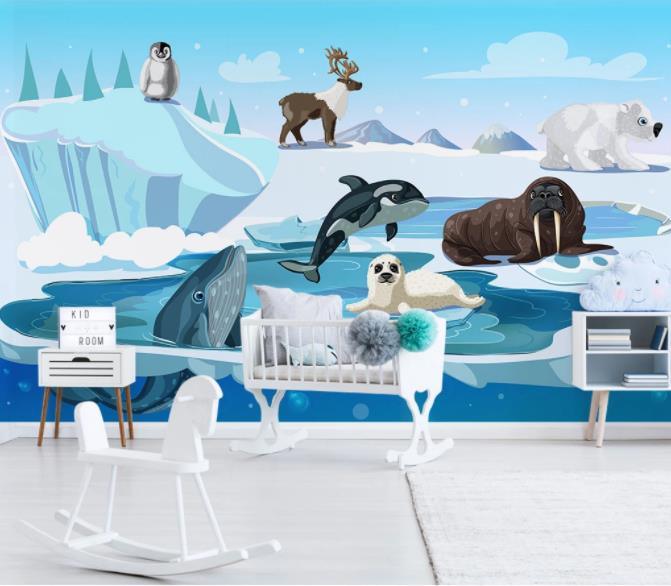 3D Cartoon Snow Animals Wall Mural Wallpaper 79- Jess Art Decoration