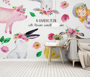 3D Cartoon Animal White Wall Mural Wallpaper 93- Jess Art Decoration