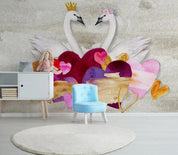 3D Swan Love Wall Mural Wallpaper 94- Jess Art Decoration