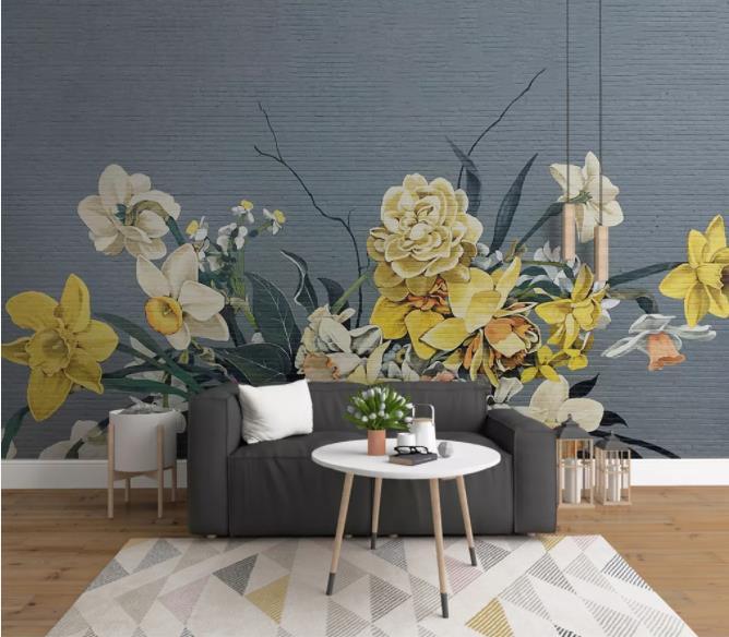 3D Hand Painted Yellow Flowers Wall Mural Wallpaper 107- Jess Art Decoration