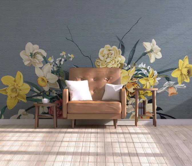3D Hand Painted Yellow Flowers Wall Mural Wallpaper 107- Jess Art Decoration