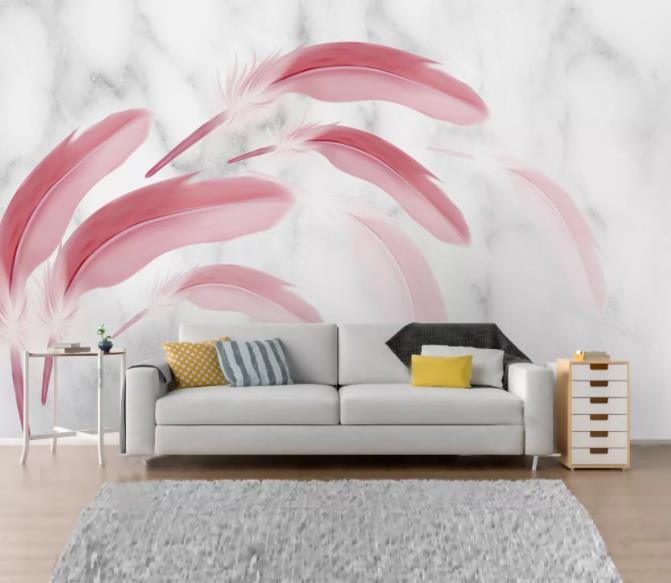 3D Marble Pink Feather Wall Mural Wallpaper 108- Jess Art Decoration