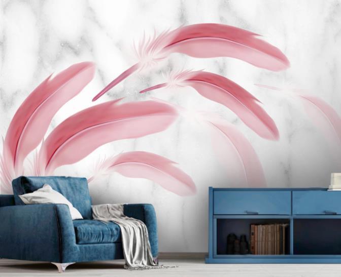3D Marble Pink Feather Wall Mural Wallpaper 108- Jess Art Decoration