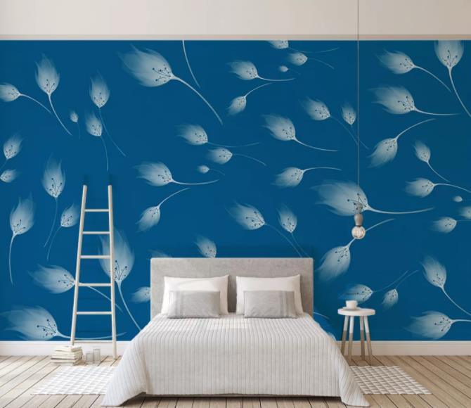 3D Hand Painted Blue Leaves Wall Mural Wallpaper 134- Jess Art Decoration
