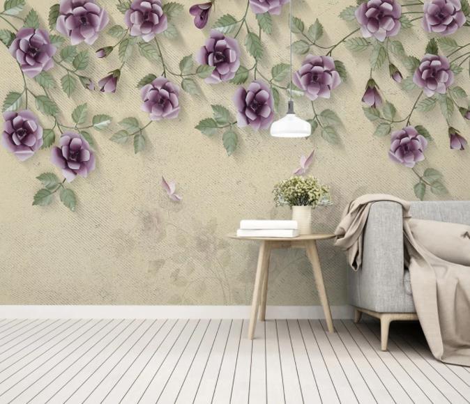 3D Hand Painted Purple Flowers Wall Mural Wallpaper 135- Jess Art Decoration