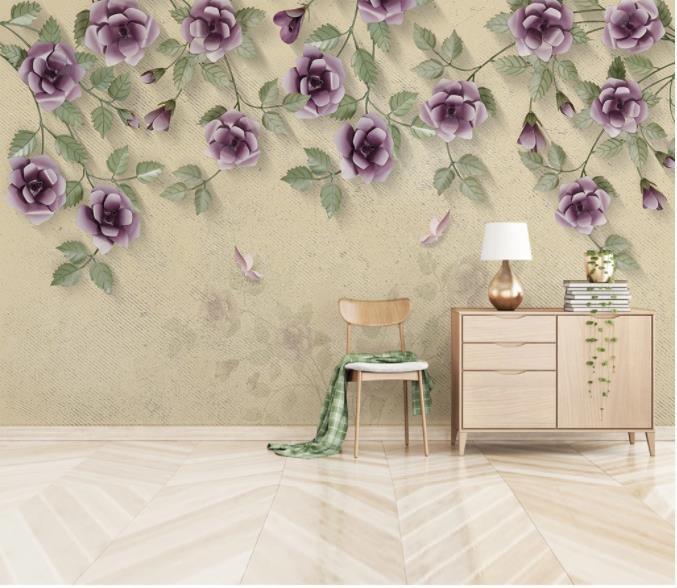 3D Hand Painted Purple Flowers Wall Mural Wallpaper 135- Jess Art Decoration