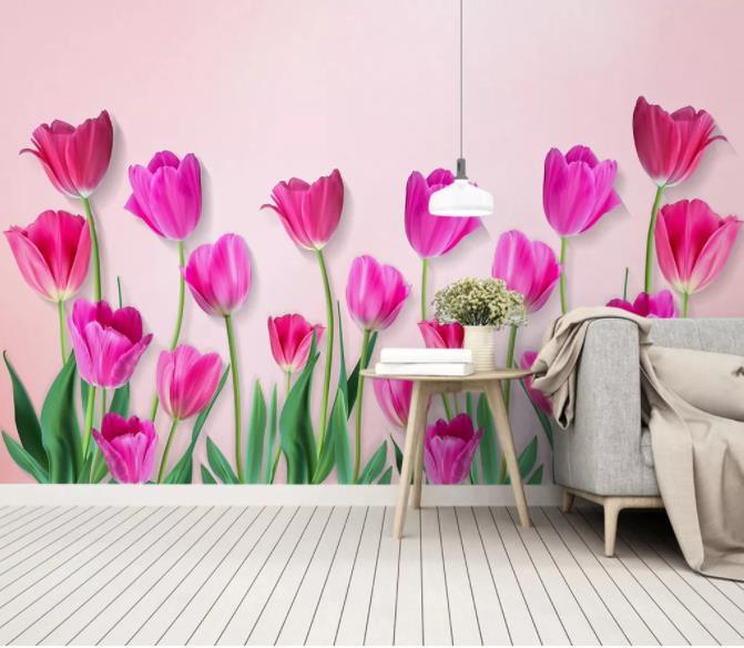3D Pink Tulip Wall Mural Wallpaper 136- Jess Art Decoration