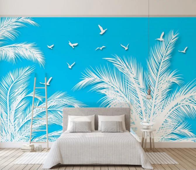 3D White Leaves Wall Mural Wallpaper 139- Jess Art Decoration