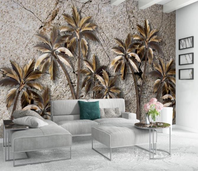 3D Solid Grey Coconut Tree Wall Mural Wallpaper 158- Jess Art Decoration